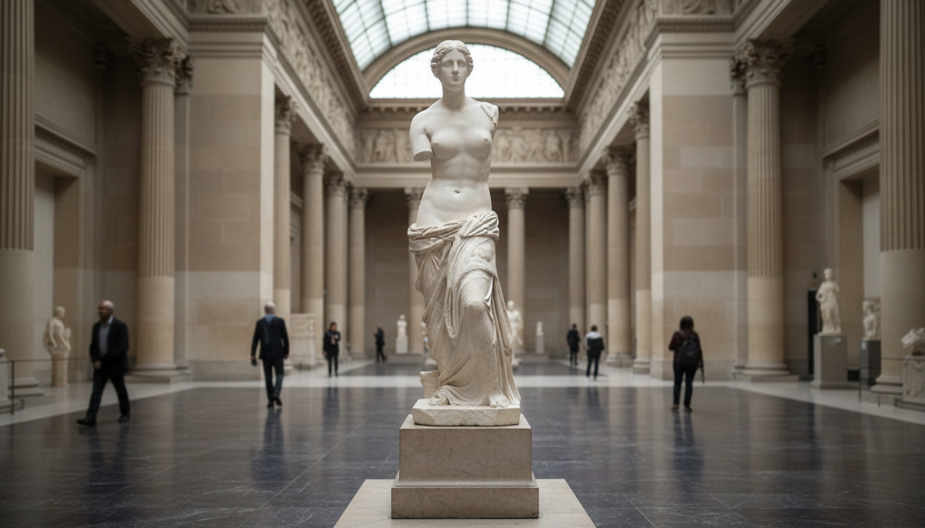 A beautiful view of the Winged Victory, one of the best statues in the Louvre