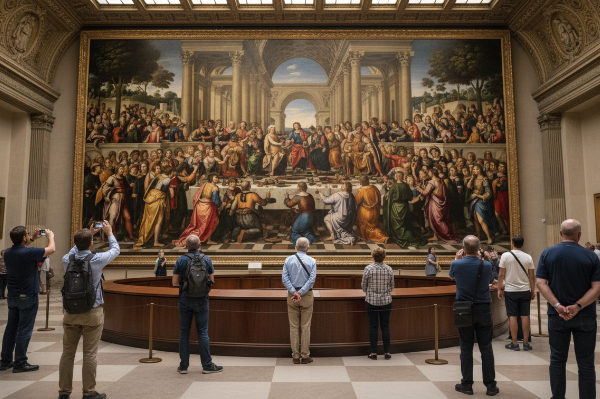 The Wedding at Cana painting by Paolo Veronese in the Louvre Museum.