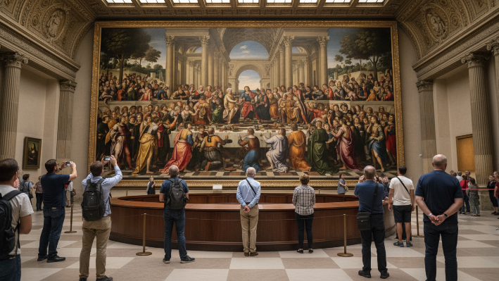 The Wedding at Cana painting by Paolo Veronese in the Louvre Museum.