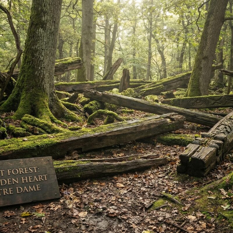 Intricate medieval wooden framework of the Notre Dame roof before the 2019 fire