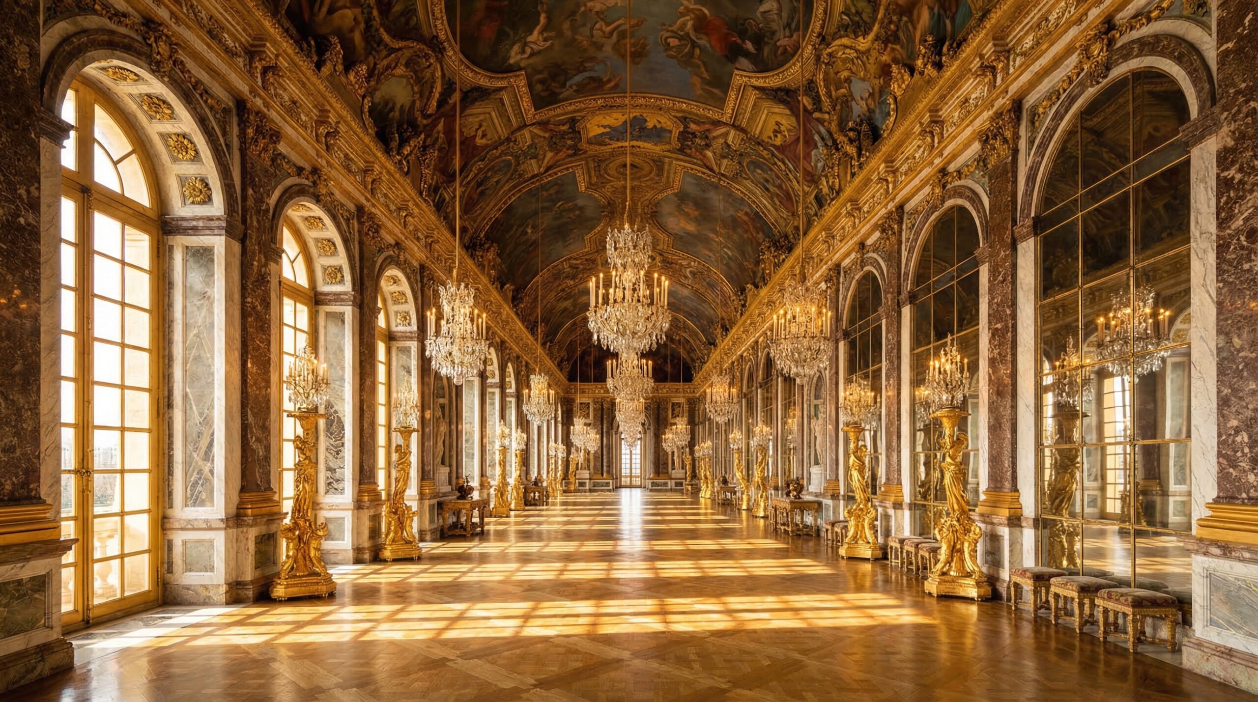 The Hall of Mirrors inside the Palace of Versailles