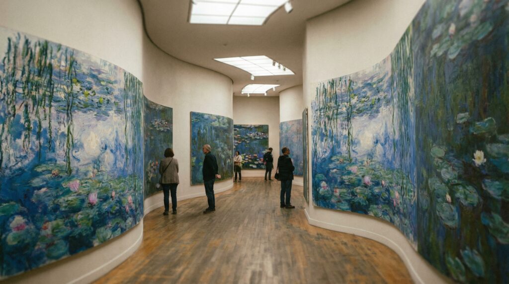 Monet Water Lilies murals displayed inside Musée de l Orangerie in Paris
