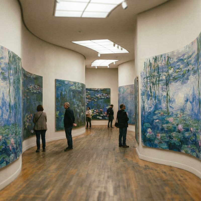 Monet Water Lilies murals displayed inside Musée de l Orangerie in Paris