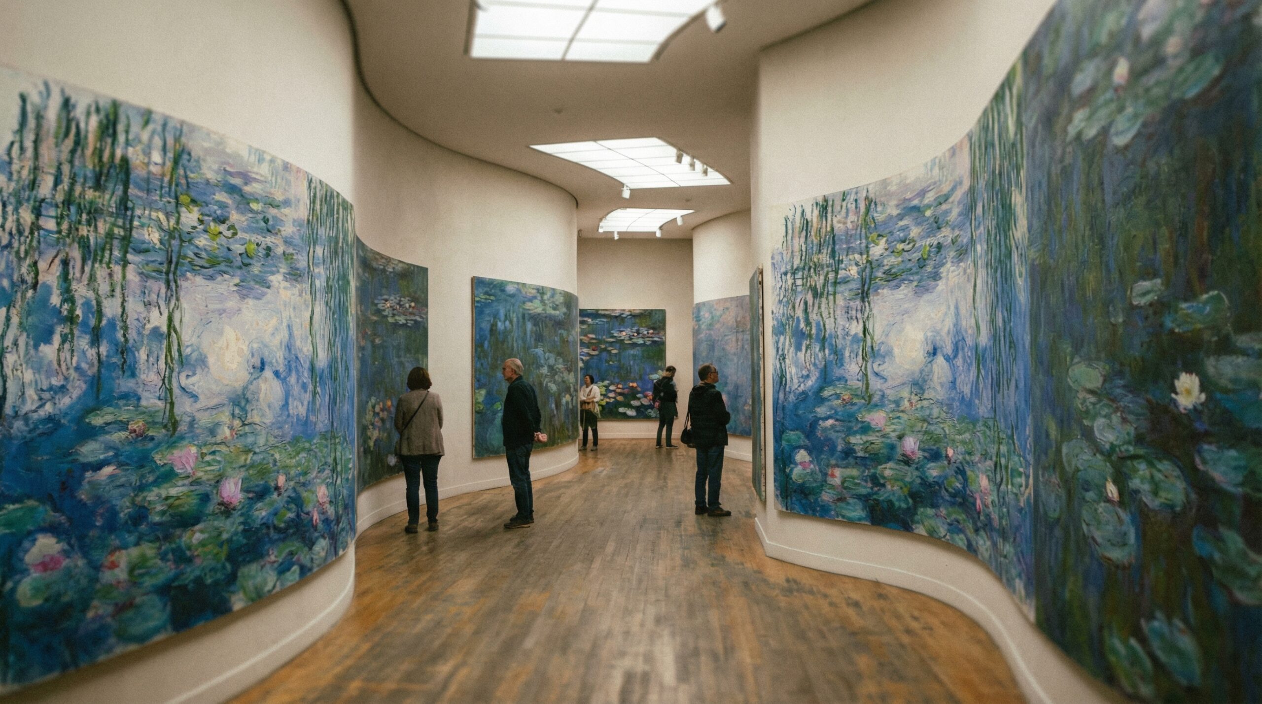 Monet Water Lilies murals displayed inside Musée de l Orangerie in Paris