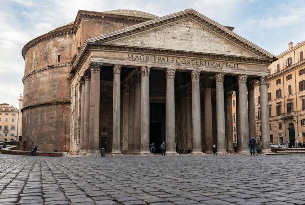 Wide-angle view of the Pantheon’s massive columns and iconic dome