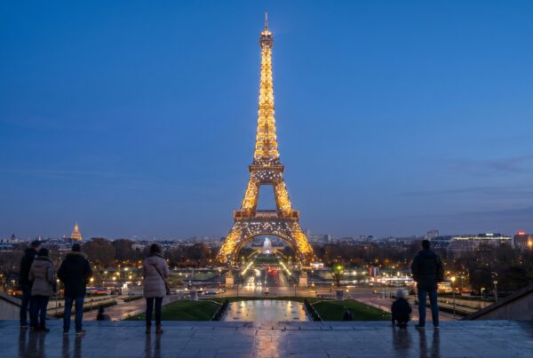 Best time to visit the Eiffel Tower, the tower sparkling with golden bulbs against the night sky