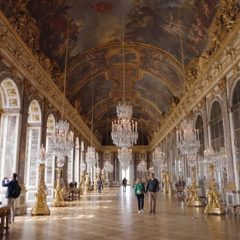 The Hall of Mirrors at Versailles early in the morning