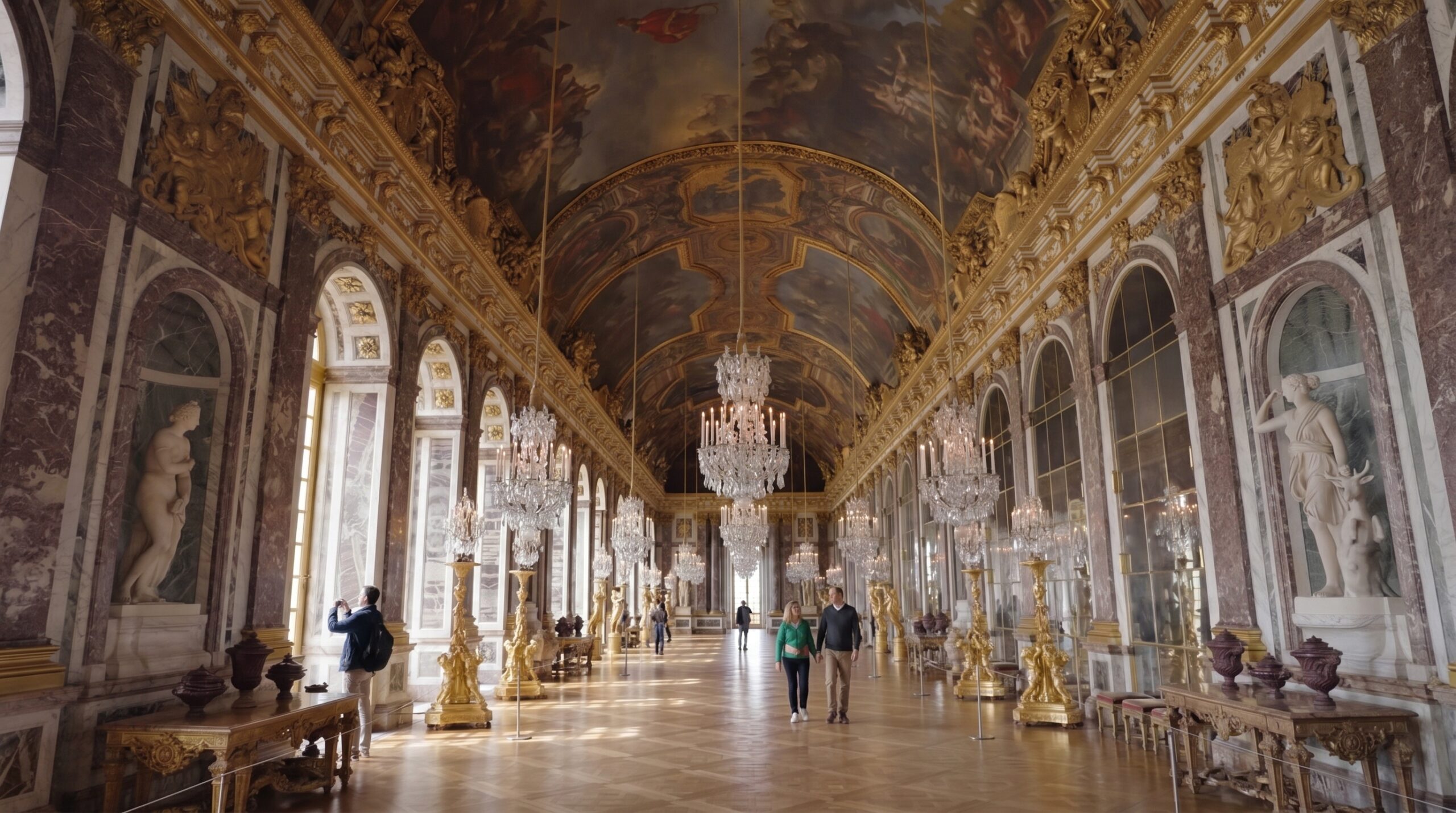 The Hall of Mirrors at Versailles early in the morning
